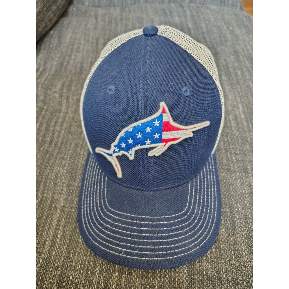 LOCAL CROWNS USA MARLIN FISH COLLECTION TRUCKER SNAPBACK HAT CAP Navy Blue